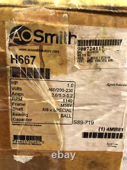 AO Smith H667 Condenser Fan Motor 1HP 1140RPM 3PH. 200-230/460VAC M56Y Frame