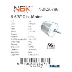 Air Conditioner Condenser Fan Motor for York S1-024-25119-000 1/4HP 850RPM 230V