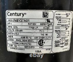 Century F48Y37A01 Condenser Fan Motor 1HP 1075 RPM 230/460V NEW! FREE SHIPPING