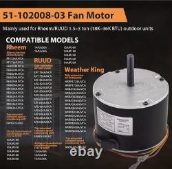 Condenser FAN MOTOR 1/5 HP 208-230v 850RPM Replaces 51-102008-03/51-102500-04