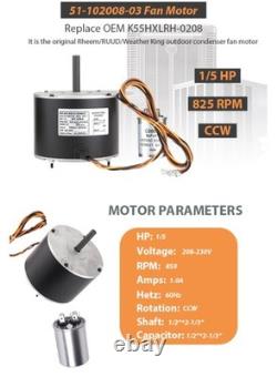 Condenser FAN MOTOR 1/5 HP 208-230v 850RPM Replaces 51-102008-03/51-102500-04