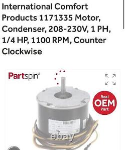 Condenser Fan Motor 1171335 208/230V, 1/4Hp, Mtr OEM 1171335
