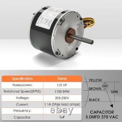 Condenser Fan Motor 1/5 HP 208-230V 1100RPM Includes Capacitor