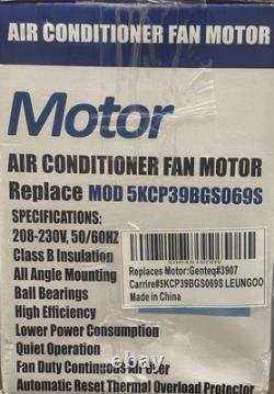 Condenser Fan Motor Replacement for Carrier 5KCP39BGS069S #3S001, #GE3907 Genteq