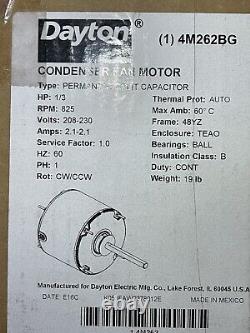 DAYTON 4M262BG Condenser Fan Motor, 1/3 HP, 825 rpm, 60 Hz