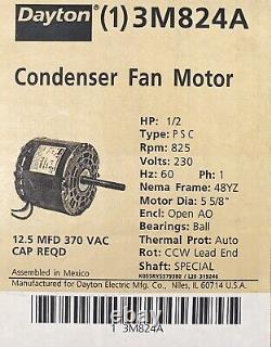 Dayton Condenser Fan Motor. 1/2hp. 825rpm. 230V. 3M824A