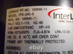 InterLink YFK-245-6 Condenser Fan Motor 115V 1/3HP 1075RPM/4SPD 100649-01