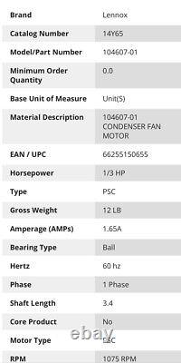 Lennox 14Y65 Condenser Fan Motor