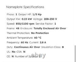 NEW Genteq EVERGREEN OM Condenser Fan Motor, 1/5 HP, 208-230V, RPM 850/1100