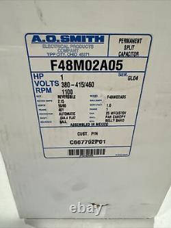 New A. O. Smith F48M02A05 Condenser Fan Motor 1HP 1100 RPM 380-415/460V