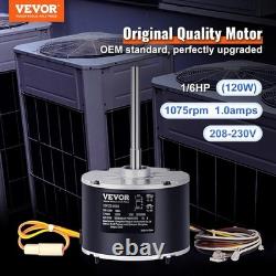OEM Replacement Condenser Fan Motor 1/6HP 1075RPM Auto-Reversible & Capacitor