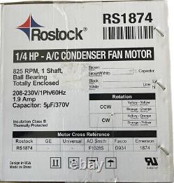 ROSTOCK A/C Condenser Fan Motor 1/4 HP 230V 825 RPM CWithCCW SHAFT 1/2 UL APPROV