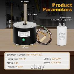 Reliable 1/4HP Condenser Fan Motor 1075RPM, OEM Standard, Metal Capacitor