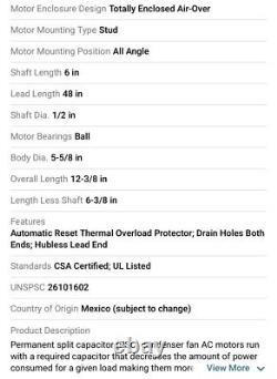 US Motors 1868H 3/4 Hp 230 Volt Condenser Fan Motor