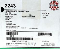 US Motors 2243 208-230V AC 0.75 A 1075 RPM 1/10 HP TEAO Condenser Fan Motor