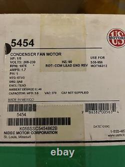 US Motors 5454 Condenser Fan Motor 1/5 hp 208-230V 1075rpm
