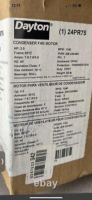 Moteur de ventilateur à condensateur DAYTON 24PR75, ouvert air-sur, 2 CV, 1 140 RPM T-Stat