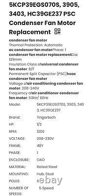 Moteur de ventilateur de condenseur A/C Carrier HC39GE237 Bryant Payne 1/4 HP 230v PSC Nouveau HVAC