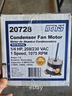 Moteur de ventilateur de condenseur Mars 20728 1/4HP 1075RPM 208/230VAC LIVRAISON GRATUITE NEUF