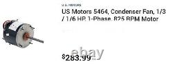 US Motors Secours Moteur de ventilateur à condensateur 5464 1/3 1/6 HP pour condensateurs de 370V